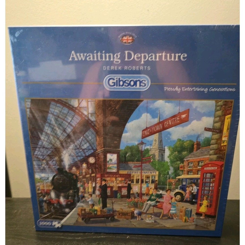 Gibsons Puzzle Derek Roberts Awaiting Departure Train Station UK Wymans New 1000